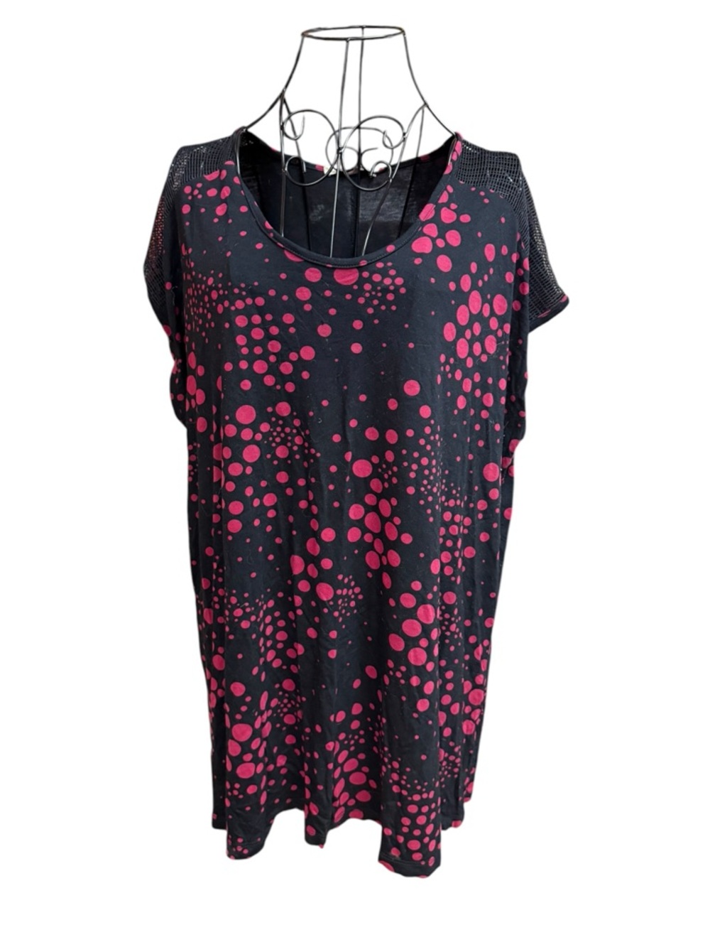 Sejour Black Tunic with Pink Abstract Dot Pattern 1X